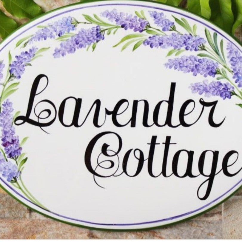 Targa ovale personalizzabile fondo bianco decoro lavanda. Ceramica di –  Vietri With Love