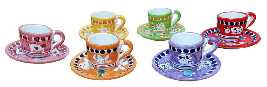 Ceramiche Vietri Avossa » Set Caffè x 6 con Vassoio Ottagonale Barocco  Limone Verde