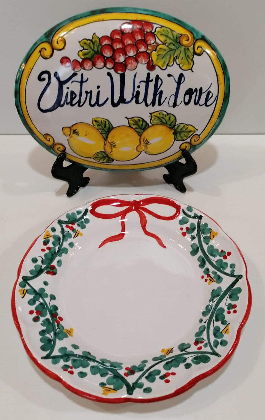 Piatto linea Natale, in ceramica vietrese fondo, piano, frutta/dolce o –  Vietri With Love